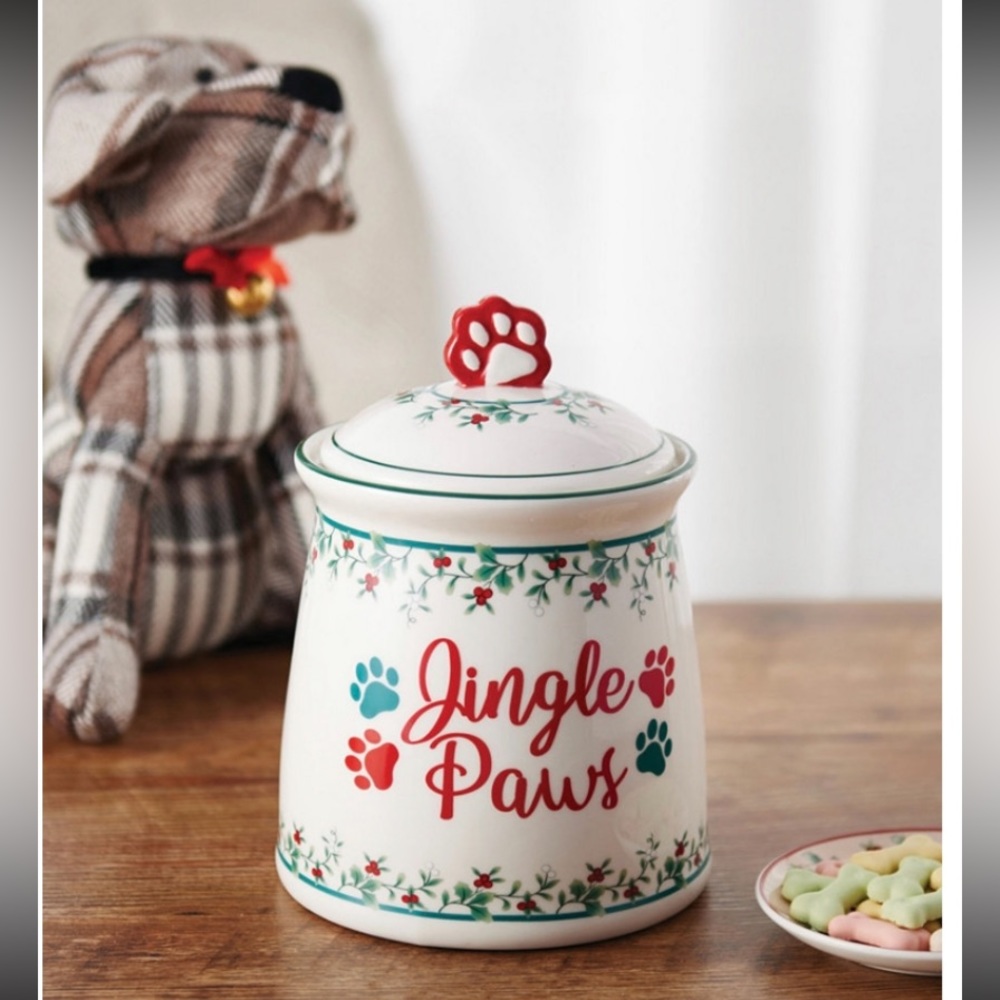 🐾 ❤️ 🐾 NWT Winterberry Pfaltzgraff 51 oz. Pet Treat Jar